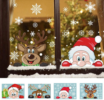 Santa Elk Christmas PVC Static Sticker Beautify Home Windows Large Snow Flake Wall Sticker New Year party decoration