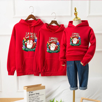 Santa Printed Sweatshirt Parent-child Dress Merry Christmas Cotton Fashion Comfortable Cartoon Family Matching Hooded F4*