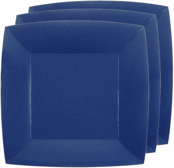 Santex 10x stuks feest gebaksbordjes kobalt blauw - karton - 18 cm - vierkant Donkerblauw
