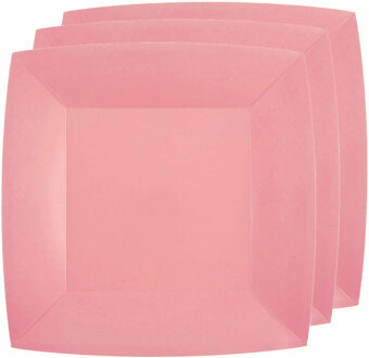 Santex 10x stuks feest gebaksbordjes roze - karton - 18 cm - vierkant