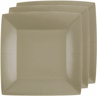 Santex 10x stuks feest gebaksbordjes taupe/beige - karton - 18 cm - vierkant