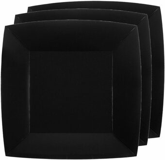 Santex 10x stuks feest gebaksbordjes zwart - karton - 18 cm - vierkant