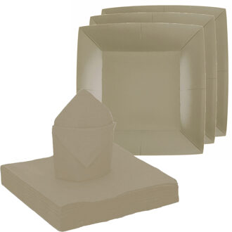 Santex 10x taart/gebak bordjes/20x servetten - taupe/beige - Feestbordjes