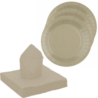 Santex 10x taart/gebak bordjes/20x servetten - taupe - Feestbordjes