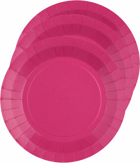 Santex 20x stuks feest bordjes fuchsia roze - karton - 22 cm - rond