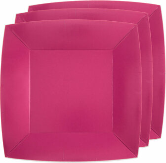 Santex 20x Stuks feest diner bordjes papier/karton vierkant - fuchsia - 23cm - Feestbordjes Roze