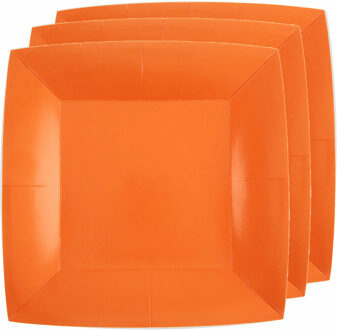 Santex 20x Stuks feest diner bordjes papier/karton vierkant - oranje - 23cm - Feestbordjes