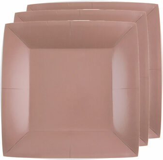 Santex 20x Stuks feest diner bordjes papier/karton vierkant - rose goud - 23cm - Feestbordjes Bruin