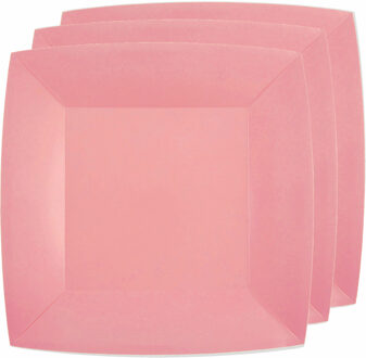 Santex 20x Stuks feest diner bordjes papier/karton vierkant - roze - 23cm - Feestbordjes