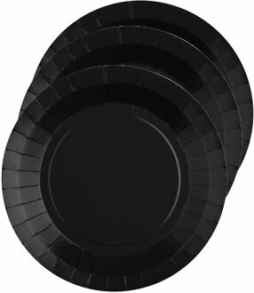 Santex 20x Stuks feest gebaksbordjes zwart - karton - 17 cm - rond