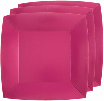 Santex 20x Stuks feest ontbijt/gebak bordjes papier/karton vierkant - fuchsia - 18cm - Feestbordjes Roze