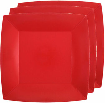 Santex 20x Stuks feest ontbijt/gebak bordjes papier/karton vierkant - rood - 18cm - Feestbordjes