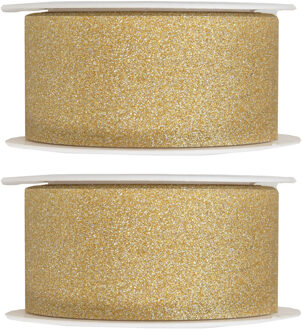 Santex 2x Hobby/decoratie gouden sierlinten met glitters 3 cm/30 mm x 5 meter