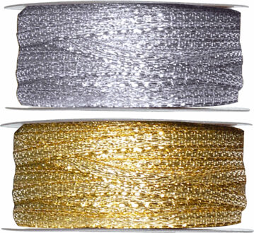 Santex 2x Hobby/decoratie metallic zilver en goud sierlinten 3 mm x 25 meter - Cadeaulinten Multikleur