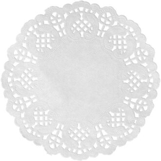 Santex 30x Bruiloft witte ronde placemats 35 cm papier met kanten uiterlijk - Huwelijk/trouwerij decoratie wegwerp papieren placemats - Witte tafeldecoraties - Wit thema