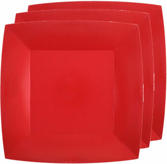 Santex 30x Stuks feest diner bordjes papier/karton vierkant - rood - 23cm - Feestbordjes
