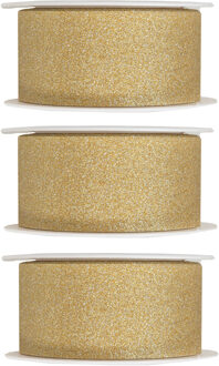 Santex 3x Hobby/decoratie gouden sierlinten met glitters 3 cm/30 mm x 5 meter - Kerst - Cadeaulinten satijnlinten/ribbons