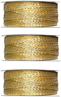 Santex 3x Hobby/decoratie metallic gouden sierlinten 3 mm x 25 meter - Kerst - Cadeaulinten draden/touwen - Verpakkingsmateriaal