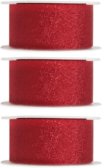 Santex 3x Hobby/decoratie rode sierlinten met glitters 3 cm/30 mm x 5 meter