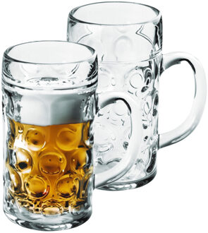 Santex Bierpullen/bierglazen halve liter/50 cl/500 ml - 2x - onbreekbaar kunststof