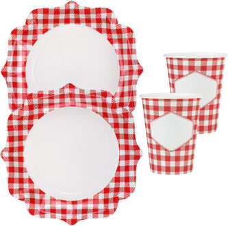 Santex Boeren ruitjes feest wegwerp servies set - 10x bordjes / 10x bekers - boerenbont