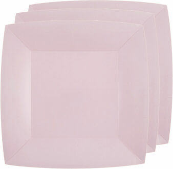 Santex Bordjes karton - 10x - vierkant - licht roze - 23 x 23 cm - feestbordjes