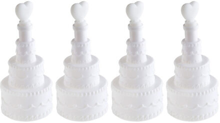 Santex Bruiloft bellenblaas - taart met hartje - 4x stuks - 7,5 cm - Bellenblazen - Trouwerij/huwelijk Wit