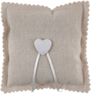 Santex Bruiloft/huwelijk trouwringen kussentje - jute look - beige - 15 x 15 cm