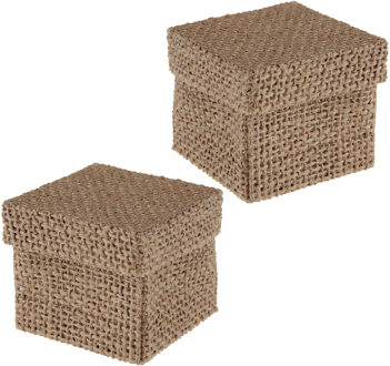 Santex cadeaudoosje Natural - Bruiloft bedankje - 8x stuks - jute - 5 x 5 cm - Cadeaudoosjes Bruin