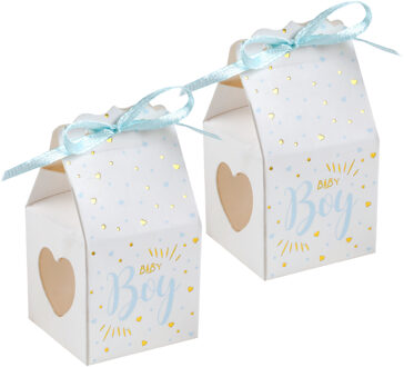 Santex Cadeaudoosjes baby boy - Babyshower bedankje - 24x stuks - wit/blauw - 4 cm - zoon