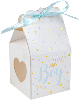 Santex cadeaudoosjes baby boy - Babyshower bedankje - 6x stuks - wit/blauw - 4 cm - zoon - Cadeaudoosjes