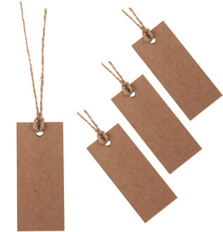 Santex cadeaulabels kraft met lintje - set 48x stuks - bruin - 3 x 7 cm - naam tags - Cadeauversiering
