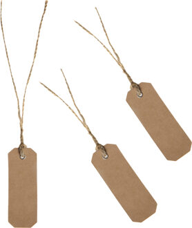 Santex cadeaulabels kraft met touw - set 24x stuks - bruin/naturel - 3 x 8 cm - naam tags - Cadeauversiering