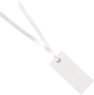 Santex Cadeaulabels met lintje - set 12x stuks - wit - 3 x 7 cm - naam tags