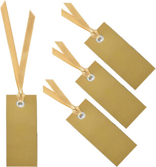 Santex cadeaulabels met lintje - set 48x stuks - goud - 3 x 7 cm - naam tags - Cadeauversiering Goudkleurig