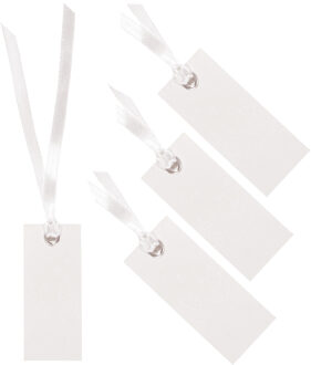 Santex Cadeaulabels met lintje - set 48x stuks - wit - 3 x 7 cm - naam tags