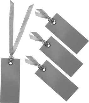 Santex Cadeaulabels met lintje - set 48x stuks - zilver - 3 x 7 cm - naam tags