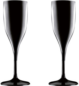 Santex Champagne/prosecco flute - Set van 2x stuks - zwart - 150 ml - onbreekbaar kunststof - glazen