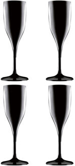 Santex Champagne/prosecco flute - Set van 4x stuks - zwart - 150 ml - onbreekbaar kunststof - glazen