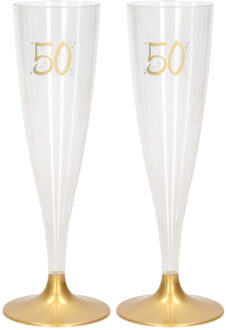Santex Champagneglazen - 18x - 50 jaar - goud - herbruikbaar - verjaardag feest - Sarah/Abraham