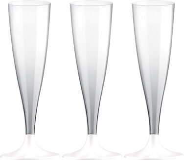 Santex Champagneglazen/flutes - set 30x - kunststof - 140 ml - herbruikbaar - witte voet - Champagneglazen Transparant