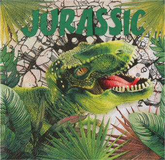 Santex Dinosaurus thema feest servetten - 20x stuks - 33 x 33 cm - papier - dino/t-rex themafeest Groen