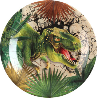 Santex dinosaurus thema feest wegwerpbordjes - 10x stuks - 23 cm - dino/t-rex themafeest - Feestbordjes Groen