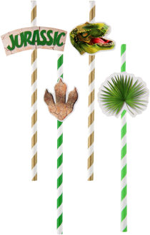 Santex Drinkrietjes - papier - 8x - dino thema - 19,5 cm - rietjes Groen