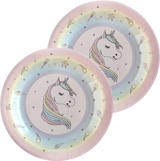 Santex Eenhoorn thema feest wegwerpbordjes - 20x stuks - 23 cm - unicorn/magie themafeest