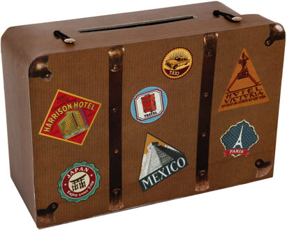 Santex Enveloppendoos huwelijksreis koffer - Bruiloft - bruin - karton - 24 x 16 cm