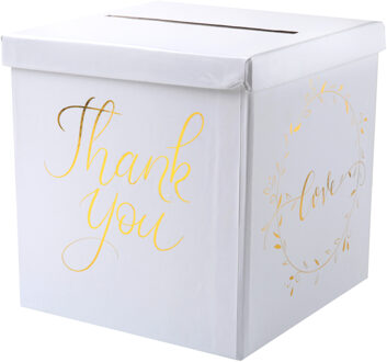 Santex Enveloppendoos thank you - Bruiloft - wit/goud - karton - 20 x 20 cm - Feestdecoratievoorwerp