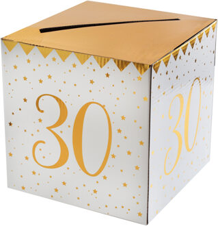 Santex Enveloppendoos - Verjaardag - 30 jaar - wit/goud - karton - 20 x 20 cm - Feestdecoratievoorwerp