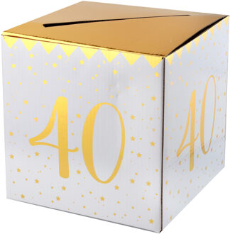 Santex Enveloppendoos - Verjaardag - 40 jaar - wit/goud - karton - 20 x 20 cm
