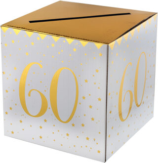 Santex Enveloppendoos - Verjaardag - 60 jaar - wit/goud - karton - 20 x 20 cm - Feestdecoratievoorwerp